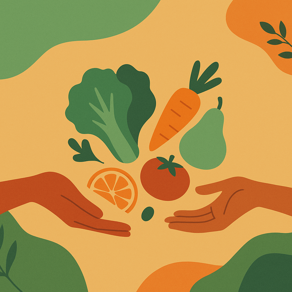 Community sharing food and essential items